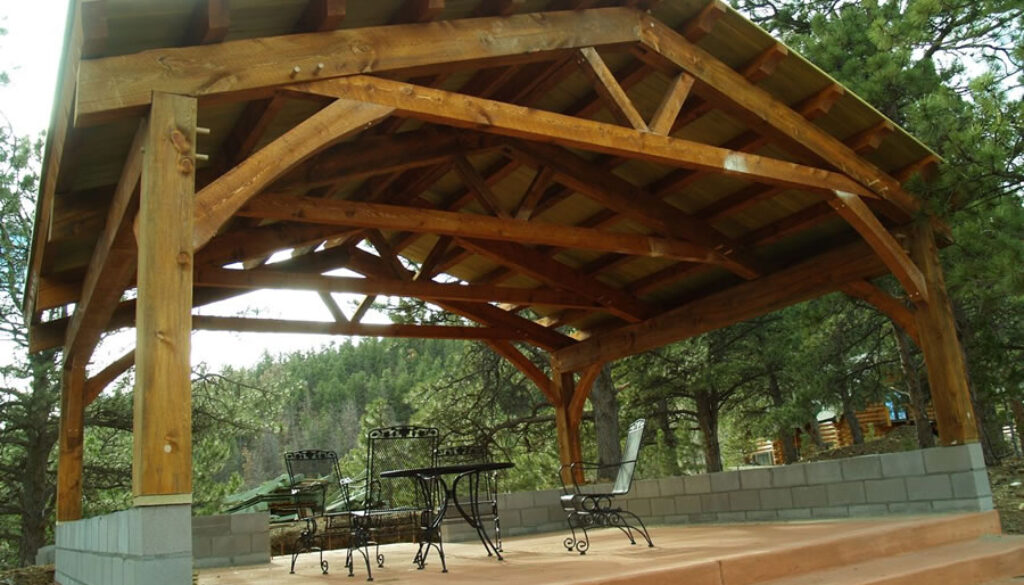 Timber Frame Pavilion in Bellvue, Colorado.