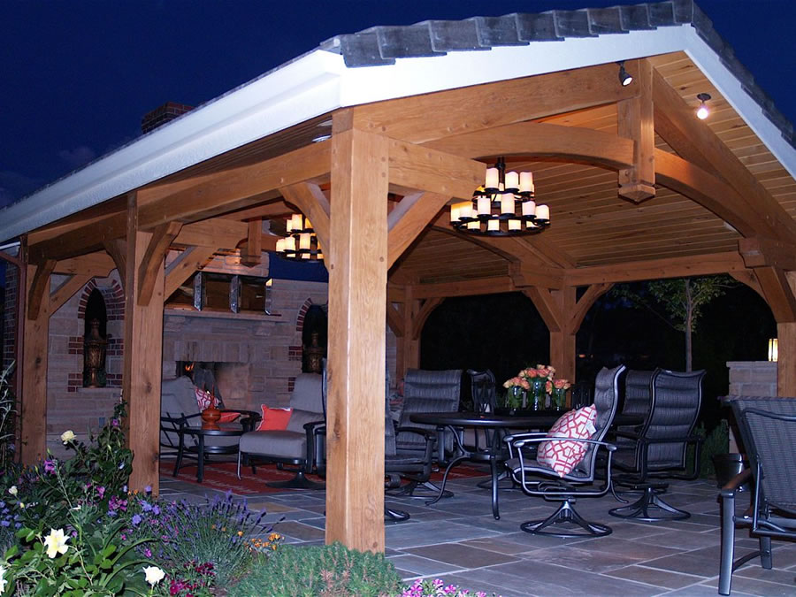 Timber Frame Outdoor Kitchen in Greenwood Village, Colorado.